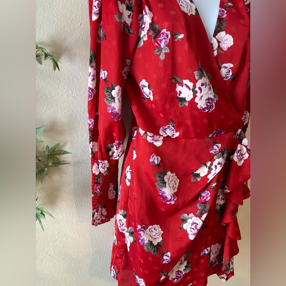 NWT WAYF Red Roses Ruffle Wrap Mini Dress‎ - Picture 5 of 5